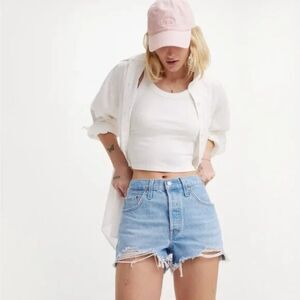 Levi's 501 Button Fly Stretch Shorts Size 29 Denim High Rise Cut Off Frayed Hem